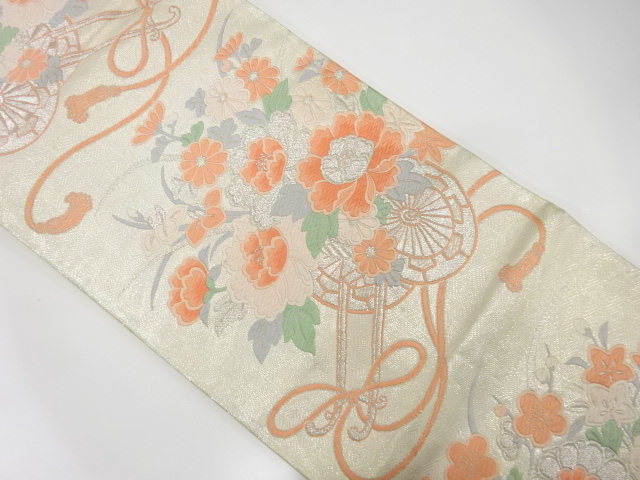 JAPANESE KIMONO / ANTIQUE FUKURO OBI / SILK / SAGANISHIKI / WOVEN FLORAL CART